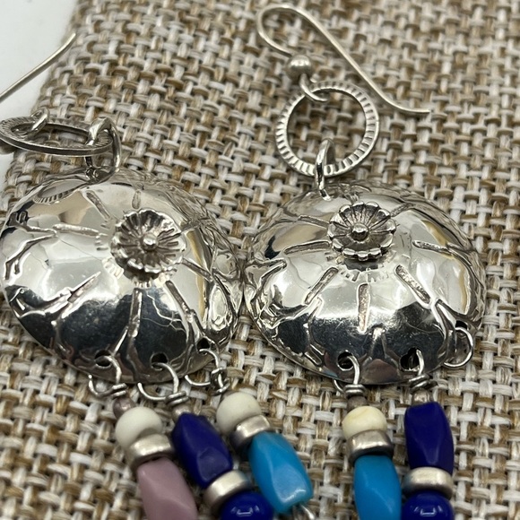 90's Handmade Sterling Silver Shell Drop Earrings with Beaded Accents - Picture 12 of 17